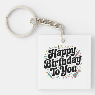 Retro Confetti Birthday Keychain