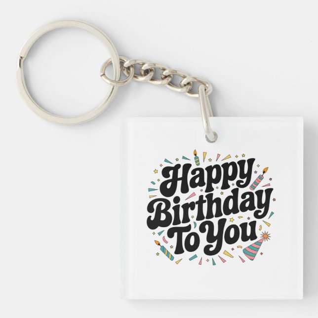 Retro Confetti Birthday Keychain (Front)