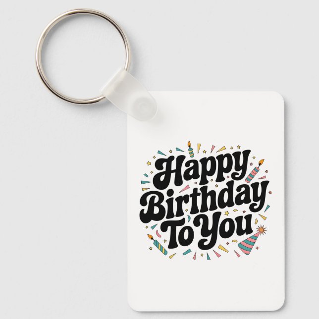 Retro Confetti Birthday Keychain (Front)