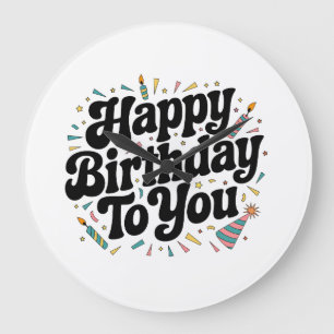 Retro Confetti Birthday Large Clock