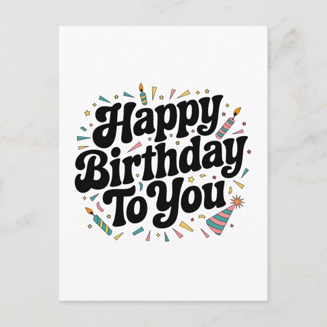 Retro Confetti Birthday Postcard (Front)