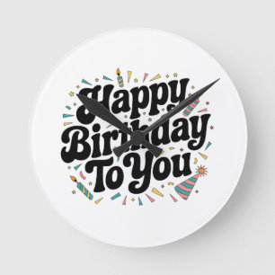 Retro Confetti Birthday Round Clock