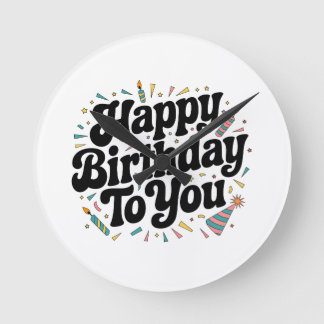 Retro Confetti Birthday Round Clock