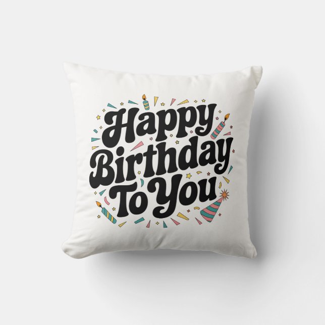 Retro Confetti Birthday Throw Pillow (Front)