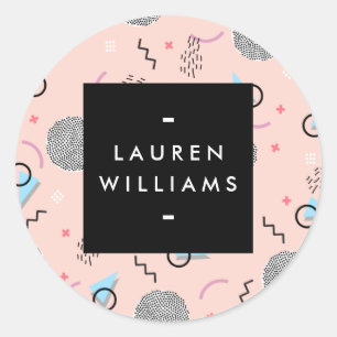 Retro Confetti Memphis Pattern Pink Personalized Classic Round Sticker