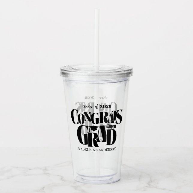 Retro Congrats Grad Graduation Black Acrylic Tumbler (Front)