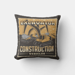 Retro Construction - Excavator Throw Pillow