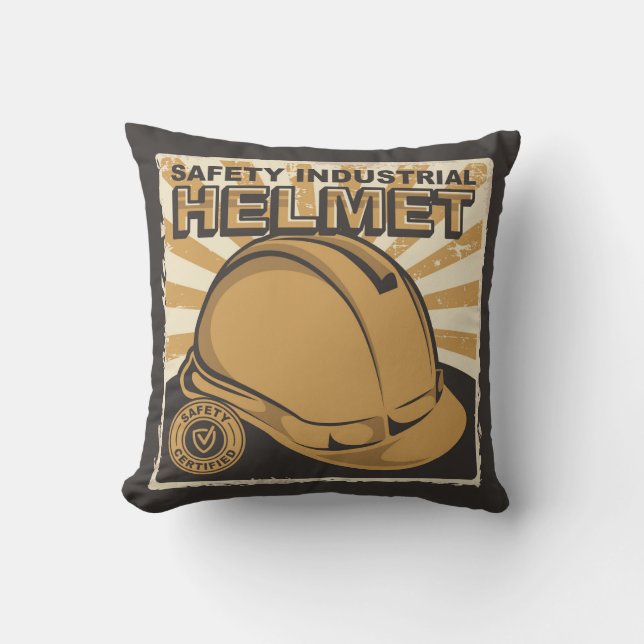 Retro Construction - safety helmet Throw Pillow (Front)