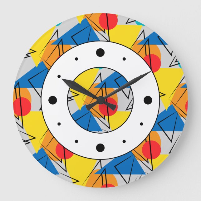 Retro Contemporary Geometric Colourful Pattern Large Clock (Front)