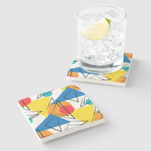 Retro Contemporary Geometric Colourful Pattern Stone Coaster