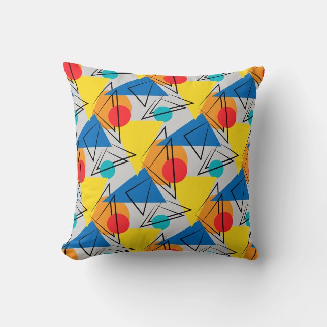 Retro Contemporary Geometric Colourful Pattern Throw Pillow (Front)