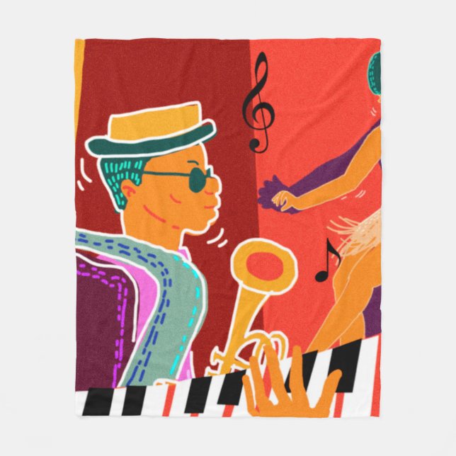 Retro contrast music festival jazz fleece blanket (Front)