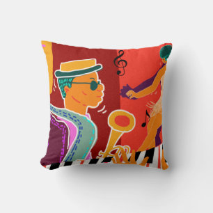 Retro contrast music festival jazz throw pillow