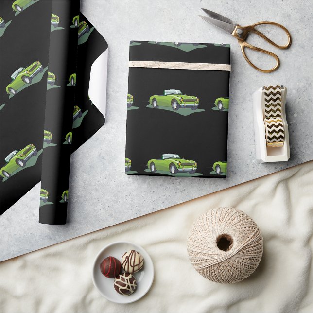 Retro Convertible Green Car Wrapping Paper (Creator Uploaded)