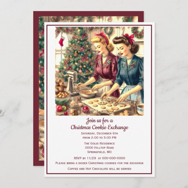 Retro Cookie Exchange Christmas  Invitation (Front/Back)