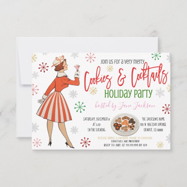 Retro Cookies and Cocktails Christmas Party Invite (Front)
