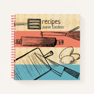 Retro cooking utensil personalized recipe cookbook notebook