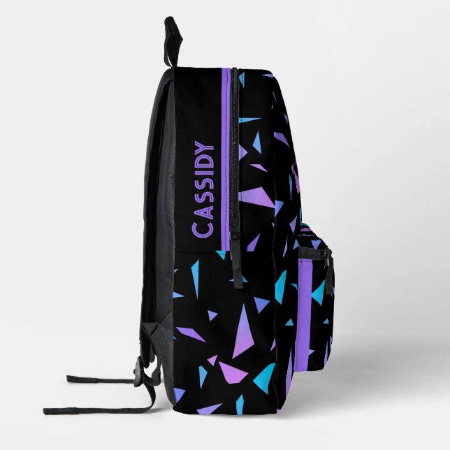 Retro Cool Abstract Geometric Pattern Name Printed Backpack (Left)