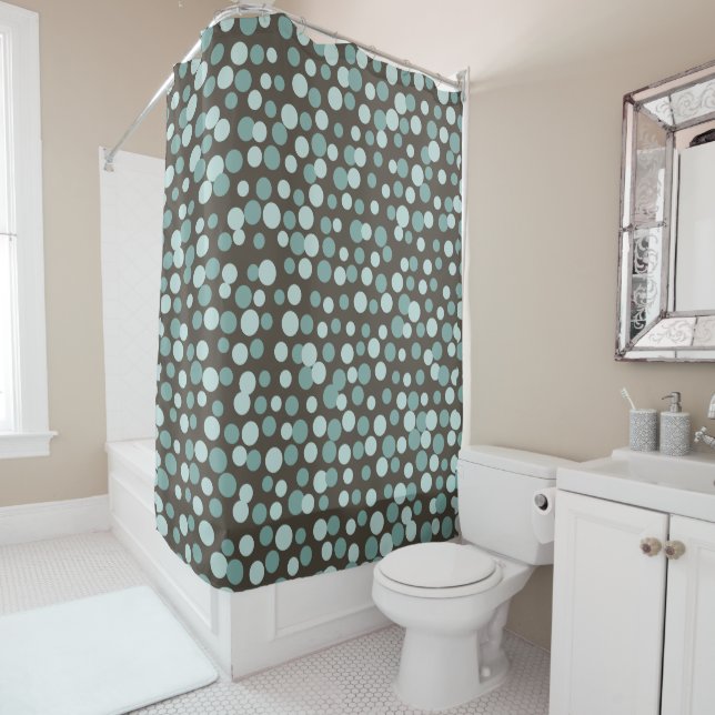 Retro Cool Brown Aqua Bathroom Shower Curtain (In Situ)
