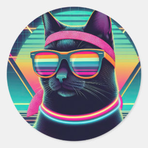 Retro Cool Cat Classic Round Sticker