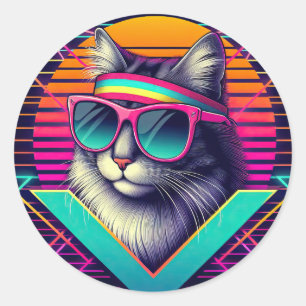 Retro Cool Cat Classic Round Sticker
