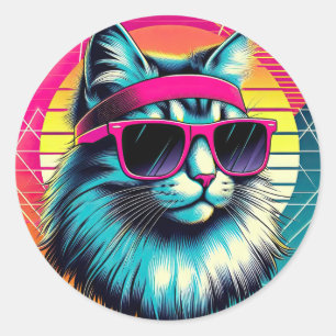 Retro Cool Cat Classic Round Sticker