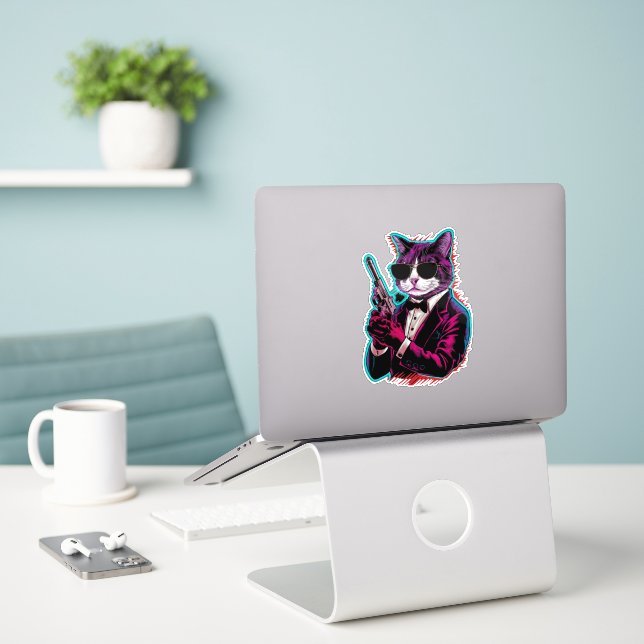 Retro Cool Cat Spy (Laptop On Desk)