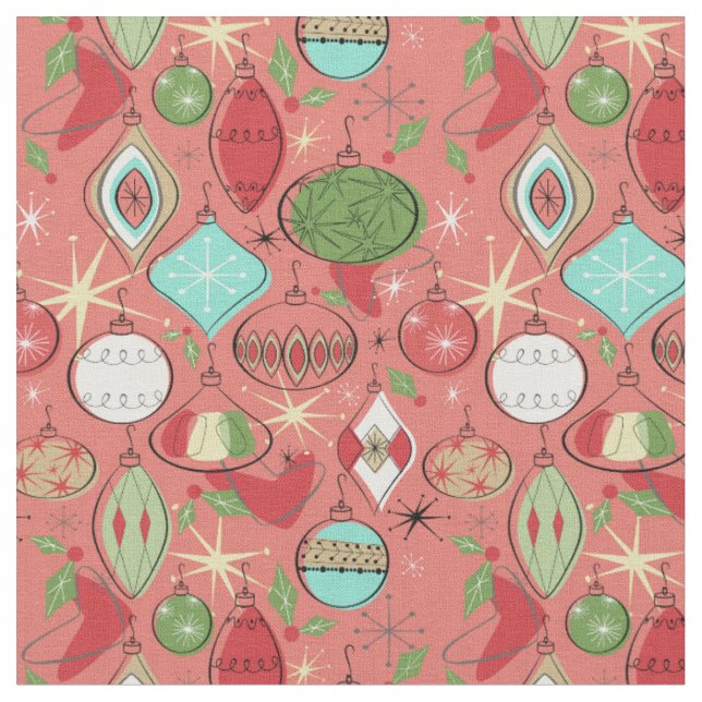 Retro Cool Christmas Ornaments , Orange Fabric (Close Up)