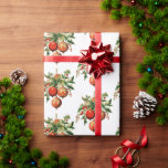 Retro Cool Christmas Tree Decorations Pattern Wrapping Paper<br><div class="desc">Wrapping paper with a vintage style illustration. 3 red Christmas baubles surrounded by green holly and berries. Stylish retro design.</div>