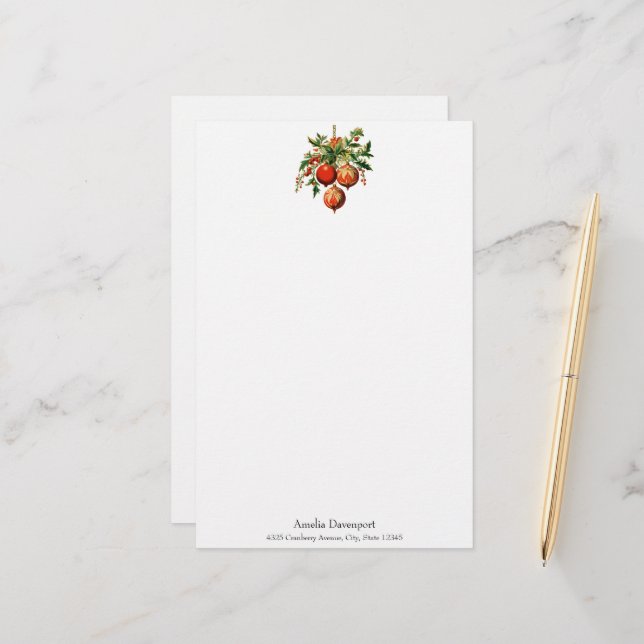 Retro Cool Christmas Tree Decorations Stationery (Front/Back In Situ)