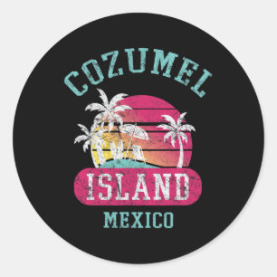 Retro Cool Cozumel Mexico Beaches Distressed Graph Classic Round Sticker