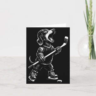Retro Cool Dachshund Playing Hockey Wiener Dog Mom Card
