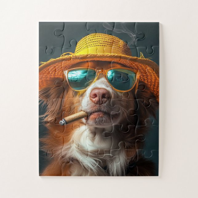 Rétro Cool Dog Yellow Hat Puzzle (Vertical)