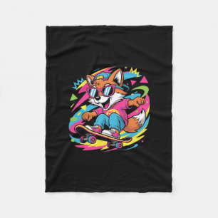 Retro Cool Fox Skateboarder Funky Vintage Skater A Fleece Blanket