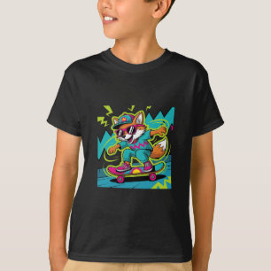Retro Cool Fox Skateboarder Funky Vintage Skater A T-Shirt