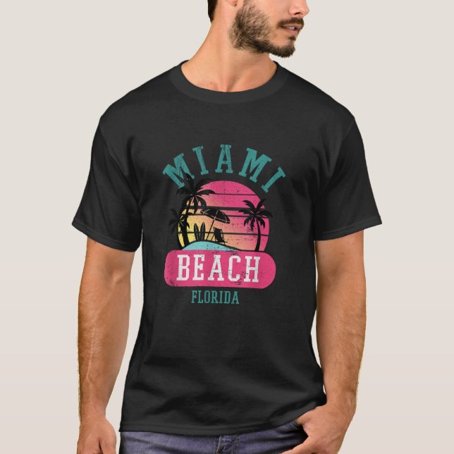 Retro Cool Miami Beach Mens Womens Florida Beaches T-Shirt (Front)