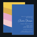 Retro Cool Modern Stripes Blue Yellow Bat Mitzvah Invitation<br><div class="desc">Playful Modern Geometric Stripes in Blue Yellow and Pink Bat Mitzvah Invitation</div>