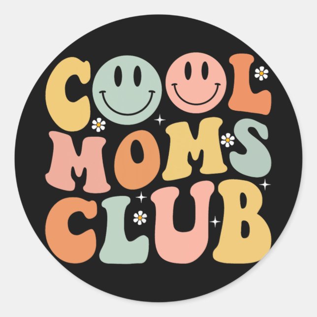 Retro Cool Moms Club Mom Smile Happy Face Mothers  Classic Round Sticker (Front)