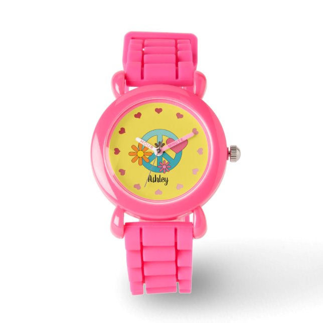 Retro Cool Peace Sign Personalized Watch (Front)