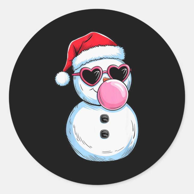 Retro Cool Snowman With Sungles Christmas Blowing  Classic Round Sticker (Front)