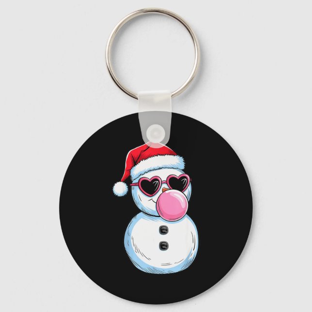 Retro Cool Snowman With Sungles Christmas Blowing  Keychain (Front)