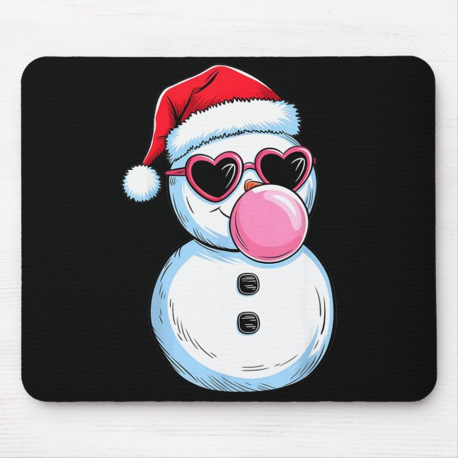 Retro Cool Snowman With Sungles Christmas Blowing  Mouse Pad (Front)
