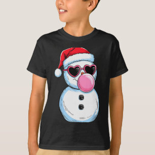 Retro Cool Snowman With Sungles Christmas Blowing  T-Shirt
