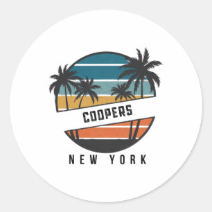 Retro Coopers Beach New York Surfboard Surfing _1  Classic Round Sticker