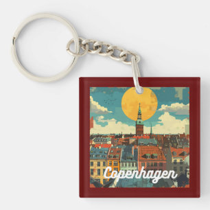 Retro Copenhagen Skyline  Keychain