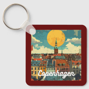 Retro Copenhagen Skyline  Keychain