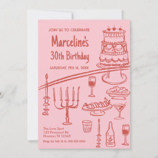 Retro coquete red & pink Birthday Party Invitation