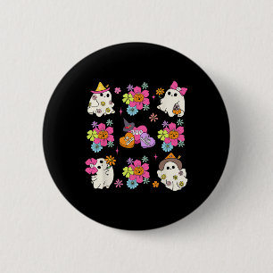 Retro Coquette Boo Ghost Bow Pumpkin Flowers Hallo 2 Inch Round Button