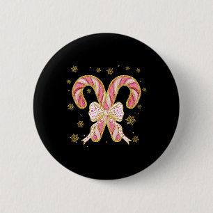 Retro Coquette Bow Candy Cane Christmas Season Wom 2 Inch Round Button