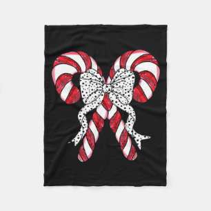 Retro Coquette Bow Candy Cane Christmas Season Wom Fleece Blanket